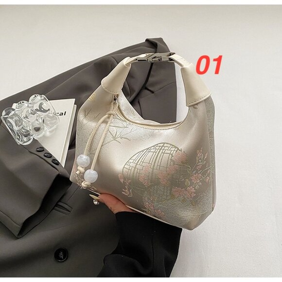 Silk Blend Chinoiserie Shoulder Handbag /Multiple colors available - Picture 14 of 16